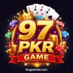 Pkr97 Game casino logo with dice, cards, and coins