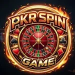 PkrSpin Game logo featuring a golden roulette wheel with poker symbols and fire elements.