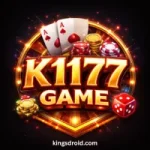 K1177 Game dark theme casino logo with dice and poker chips