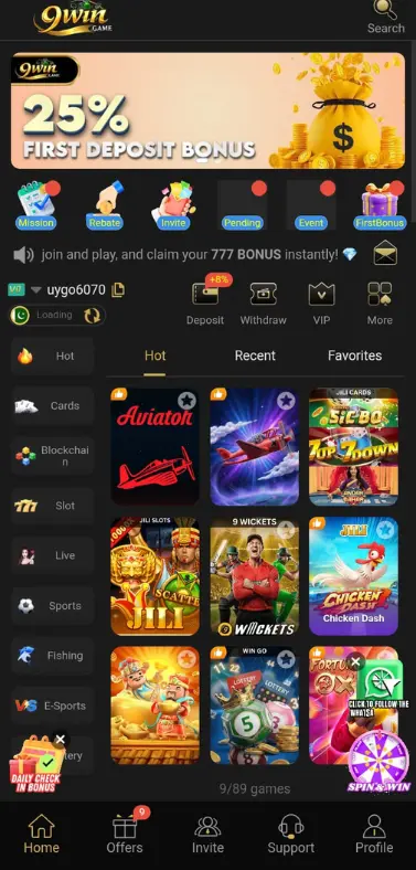9Win Game screenshort in Pakistan