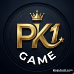 PK1 Game professional logo with golden text on a dark premium background.