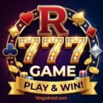 R777 Game official logo with gold 777 numbers and casino cards on dark background.