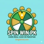 SpinWin PK app logo with a spinning wheel and coins for real money earning in Pakistan.